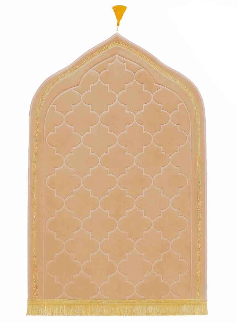 Fabienne Foam Filled Soft Prayer Mat Beige 70x110cm Lightweight Velvet Top Prayer Rug 70x110cm - Image 1